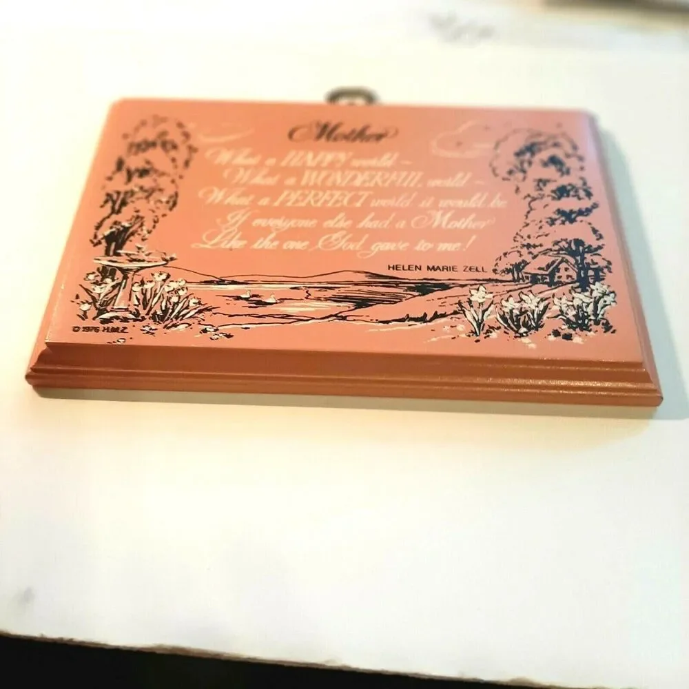 Vintage 1976 Pink Mother Wooden Plaque Helen Marie Zell Poem